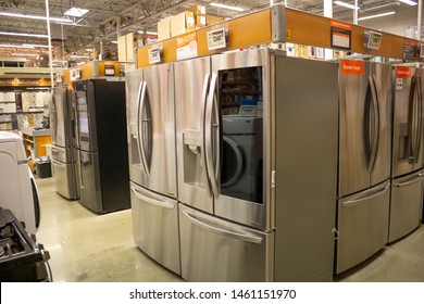 Costa Mesa, California/United States - 06/08/19: Several Refrigerator Units For Sale At Home Depot