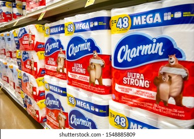 Costa Mesa, California/United States - 09/22/2019: Several Packs Of Charmin Ultra Strong Toilet Paper At The Grocery Store.