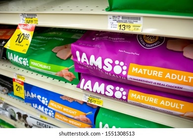 Costa Mesa, California/United States - 09/22/2019: Several Packs Of Iams Proactive Health Dog Food At The Grocery Store.