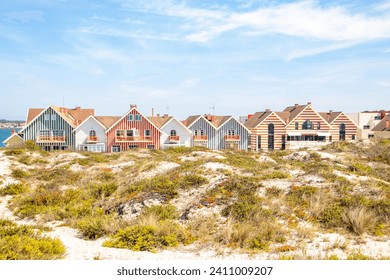 Costa Nova at Aveiro and its beautiful striped colored houses - Powered by Shutterstock