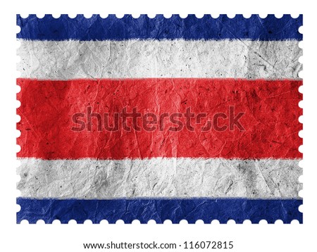 The Costa Rica flag painted on paper postage  stamp