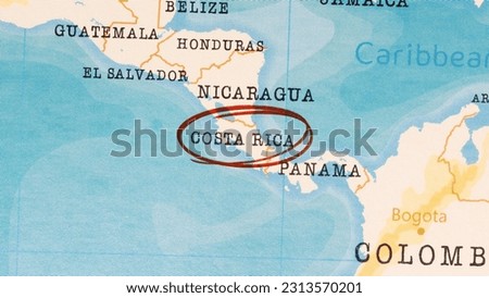 Costa Rica marked with Red Circle on Realistic Map.