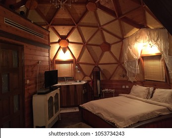 Cosy Bedroom In Igloo.  Interior Of Unusual Hotel Accomodation