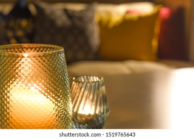 Cosy Room Interior Inside A Family Home Living Room With Candle Light