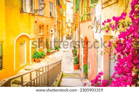 cosy street in old town of Nice, France, toned