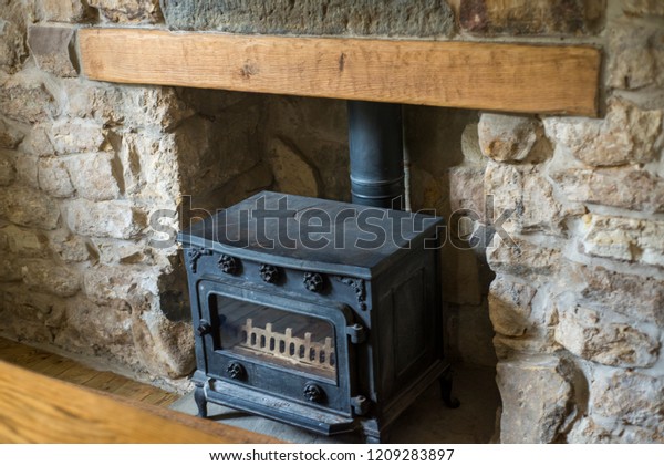 Cosy Wood Burning Stove Stone Fireplace Stock Photo Edit Now