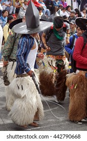 COTACACHI, ECUADOR - JUNE 23, 2016: Children's Parade In Inti Raymi, The Quechua Solstice Celebration.  Young People Stomp And Dance In A Circle To Wake Up Mother Earth.