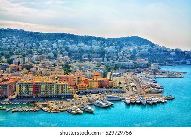 Cote d'Azur France. Beautiful panoramic aerial view city of Nice, France. Luxury resort of French riviera - Shutterstock ID 529729756