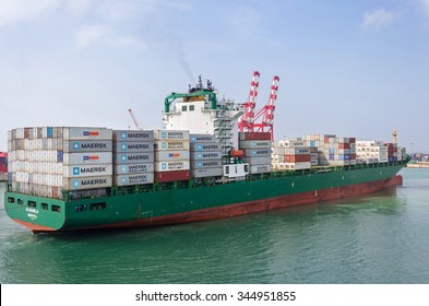 Cotonou, Benin - November 14: Container vessel in the port of Cotonou on November 14, 2015  in Cotonou, Benin.