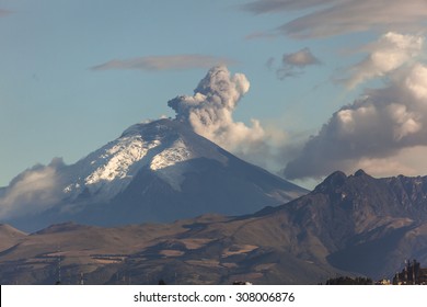 Cotopaxi volcano eruption seen from Quito, Ecuador, august 18, 2015