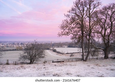 Cotswold winter at dawn, North Cotswolds, England.