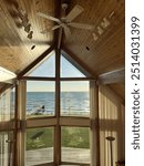 Cottage, cabin, lake, lake house, muskoka, muskoka room, lake, ocean, window, architecture, interior, home, wood, wooden, light, building, house, view, room, roof, sky, curtain, old, design, aframe