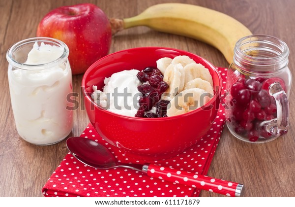 Cottage Cheese Banana Yogurt Dried Cranberry Stock Photo Edit Now