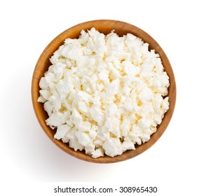 Cottage Cheese In Bowl On White Background