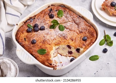 Cottage Cheese Casserole With Blueberries. Healthy Dish For The Family.