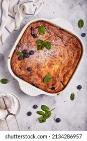 Cottage Cheese Casserole With Blueberries. Healthy Dish For The Family.