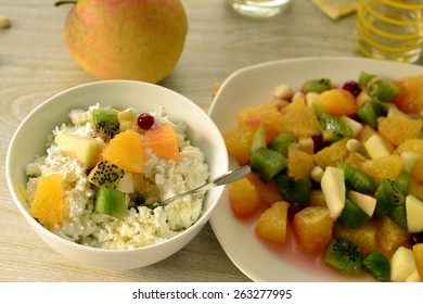 Cottage Cheese With Fruit Salad And Honey