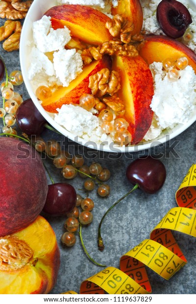 Cottage Cheese Fruits Berries White Bowl Stock Photo Edit Now