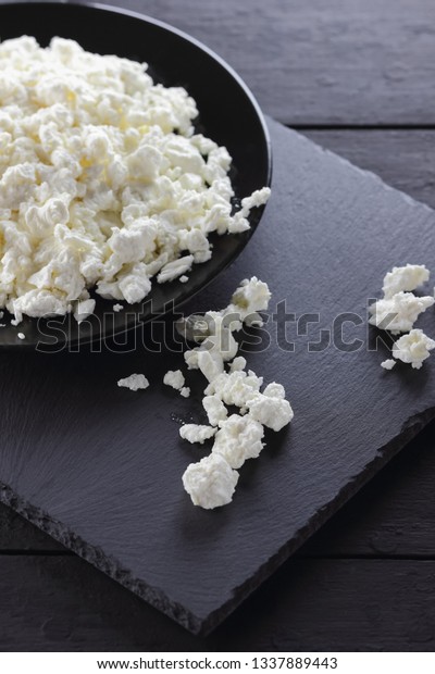 Cottage Cheese On Black Slate Board Food And Drink Stock Image