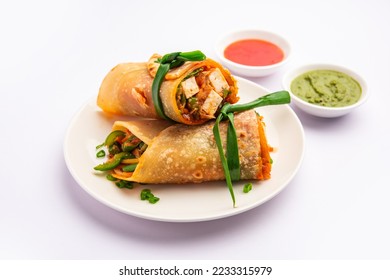 Cottage Cheese Paneer kathi roll or wrap known as kolkata style spring rolls - Powered by Shutterstock