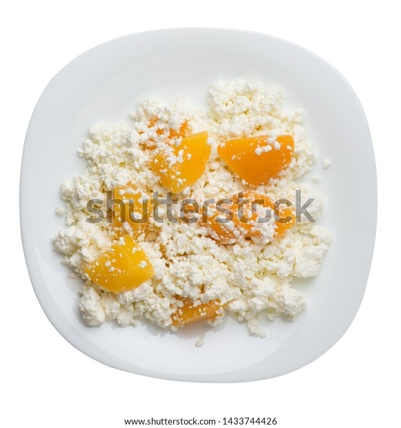 Cottage Cheese Peaches On White Plate Stock Photo Edit Now