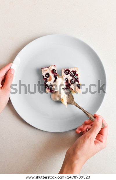 Cottage Cheese Pie Berries Eating Spoon Stock Photo Edit Now