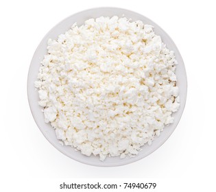 Cottage Cheese In Plate Isolated On White Background