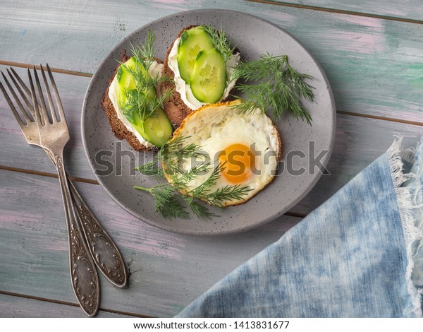 Cottage Cheese Sandwiches Slices Fresh Cucumber Stock Photo Edit