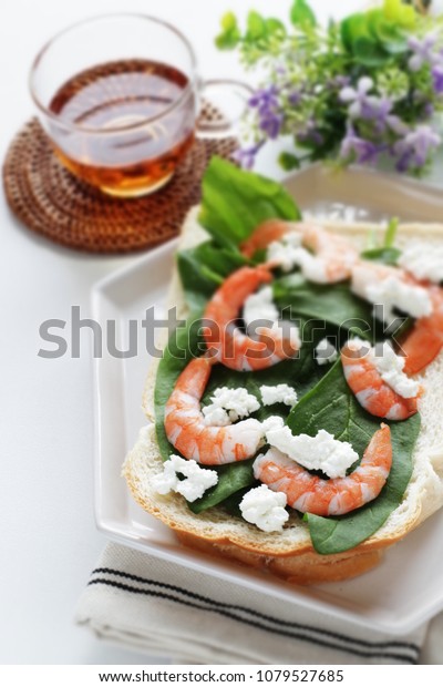 Cottage Cheese Shrimp On Baby Spinach Stock Photo Edit Now
