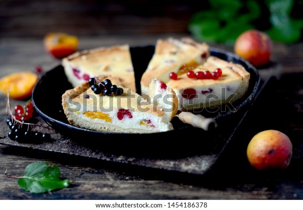 Cottage Cheese Tart Apricots Berries Stock Photo Edit Now 1454186378