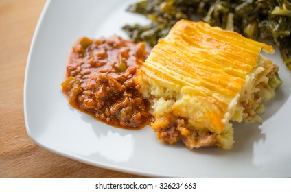 Cottage Pie With Minced Meat And Turnip Greens