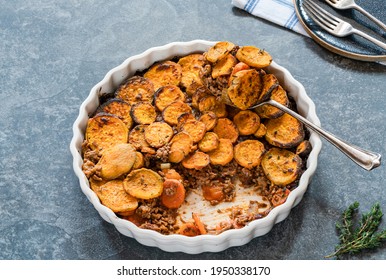 Cottage Pie With Sweet Potato Medallions Topping