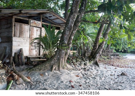 Cottage and trees at coast, Trinidad, Trinidad and Tobago