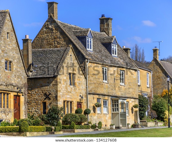 Cottages Broadway Village Cotswolds Worcestershire England Stock