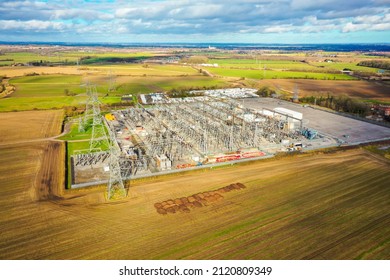 COTTINGHAM, UNITED KINGDOM, FEBRUARY 09, 2022 Creyke Beck Sub Station Aerial View. Creyke Beck Will Soon Be Connected To The Worlds Largest Offshore Wind Farm And A Battery Storage Facility