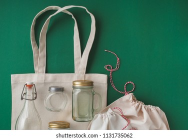 cotton bags and glass gar for free plastic shopping - Shutterstock ID 1131735062