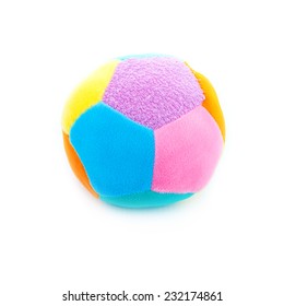 Cotton Balls, Soft Toys For Babies Isolated On A White, Colorful Striped Ball Isolated On A White Background