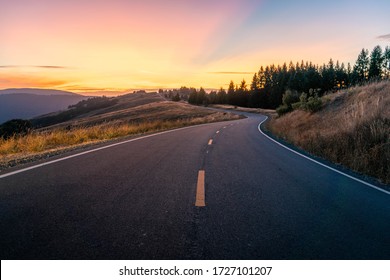 Cotton Candy Sunset Over A Country Road. Shot On Bald Hills Rd. Humboldt County California.