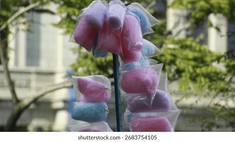 cotton candy with a tree background