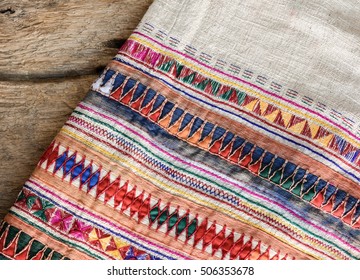 Cotton Crafts Work On Tribal People Clothing In Southeast Asia.Fabrics From Hill Tribes.