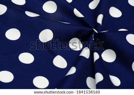 Cotton fabric, dark blue with white polka dots