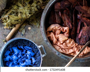 Cotton fabric dying process . Boiling the natural color material for dying.