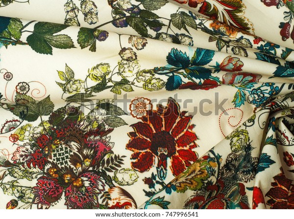 Cotton Fabric Texture Multicolored Flowers Abstraction Stock Photo