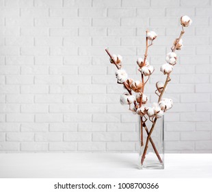 Cotton flowers in vase on table