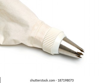 Cotton Icing Bag And Nozzle On White Background