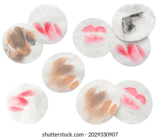 Cotton pads after makeup removal on white background - Shutterstock ID 2029330907