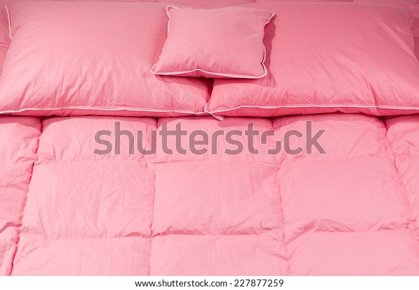 Cotton Pink Fluffy Three Pillows On Stock Photo Edit Now 227877259