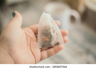 Cotton Reusable Tea Bag In Hand