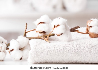 Cotton towel on table in bathroom