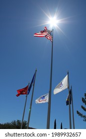 Cottonwood, Arizona, United States - June 11, 2021: The American Flag And Flags Of Five Branches Of The United States Armed Forces At Verde Valley Military Service Park At Garrison Park